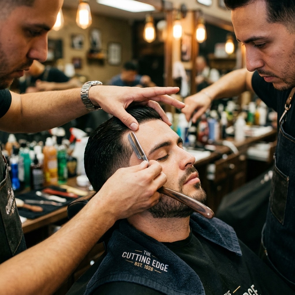 Straight razor lineup being demonstrated